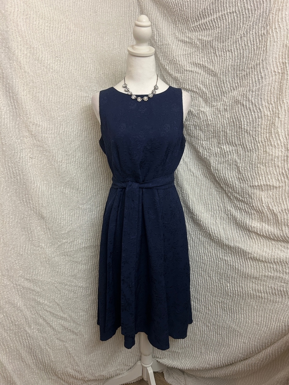 Vintage ELLE Floral Dress Womens Small Blue Belted Teacher Cottagecore Midi 90s
